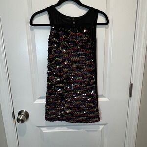 Nicole Miller Sequin Tank Top Black Mesh Multicolor Party Sleeveless S